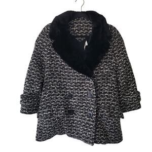 Nicholas‎ Ungar Size EST M Vintage Tweed Short Pea Coat Faux Fur Lined Jacket